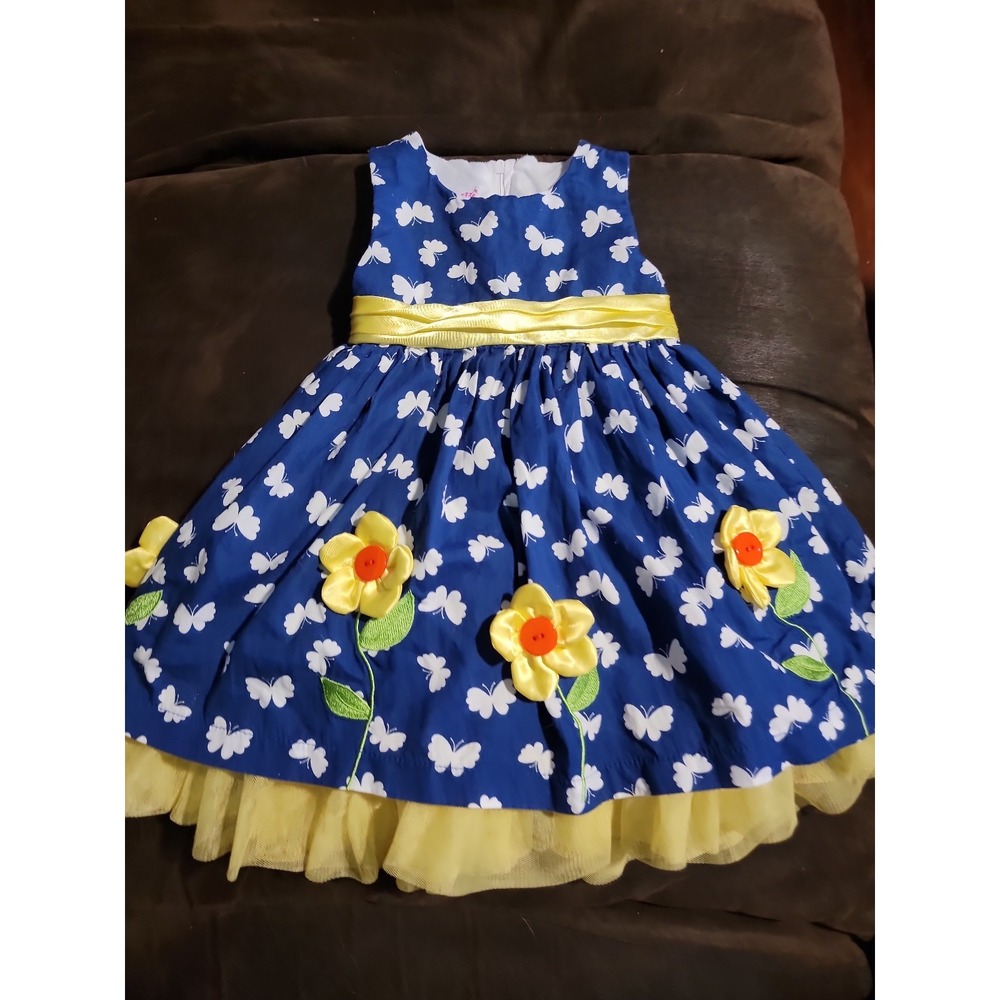 Nanette girls navy butterfly yellow floral dress‎ size 2t Easter